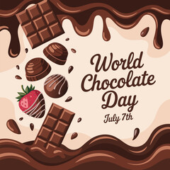 World chocolate day celebration post with chocolates and text design chocolate day greeting post	