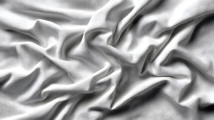 Soft white fabric draped elegantly, showcasing intricate folds and textures, perfect for backgrounds in fashion or design.