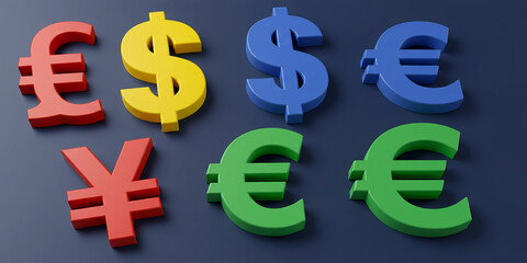 Obraz premium Diverse currency symbols stand tall reflecting global finance and monetary exchange with on transparent background