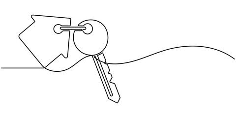 Continuous one line art drawing symbol of house keys, Set of keys against white background, Single Line Vector Illustration, Real Estate Line Icon Vector Design, Continuous One Line. Minimalistic icon