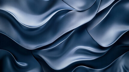 Obraz premium Abstract blue silk drapery elegant smooth waves background texture soft flow dark.