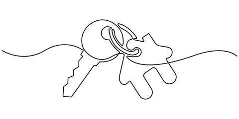 Continuous one line art drawing symbol of house keys, Set of keys against white background, Single Line Vector Illustration, Real Estate Line Icon Vector Design, Continuous One Line. Minimalistic icon