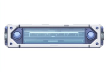 Obraz premium horizontal rectangular fill gauge for a video game user interface. transparent background. blue and white colors. Futuristic. simple crisp vector graphics. flat 2d illustration
