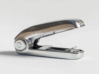Elegant Stapler in Isolation: A sleek and modern stapler, crafted from polished metal, sits in stark contrast, its design accentuated against a clean backdrop.