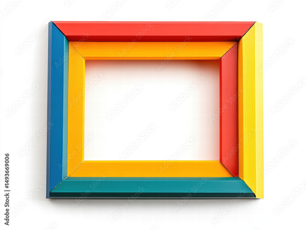 Poster vibrant frame: a vivid, multi-colored rectangular frame casting a gentle shadow, perfect for inserti