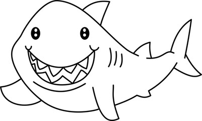 Minimalist outline vector of a shark, clean black lines on white, perfect for ocean-themed designs and logos.