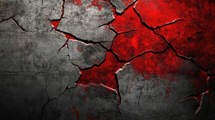 Cracked concrete wall with red paint and grunge texture background