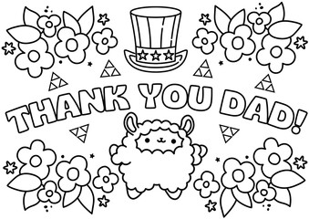 coloring page for father day; simple floral and animals illustration sheet