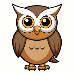 Isolated cartoon owl features big eyes and a combination of tan, brown, and orange