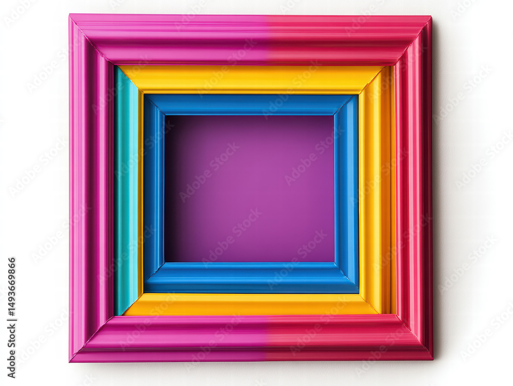 Poster rainbow nesting frame: a vibrant arrangement of nested square frames in a spectrum of colors, presen