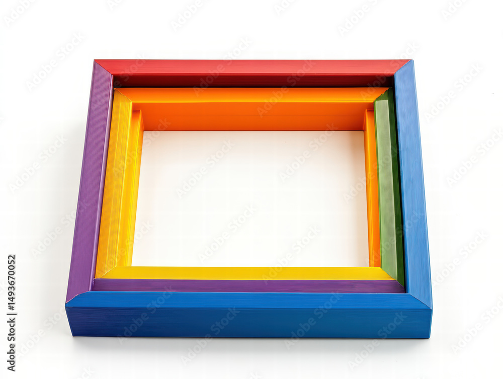 Poster colorful cubist frames: a nested, cubist composition of colorful frames, each a different hue, stack