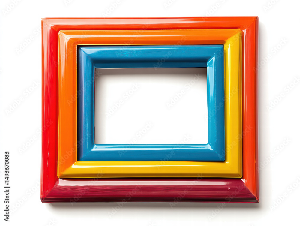 Poster colorful frames: a vibrant composition of nested, brightly colored picture frames, each layer in a s