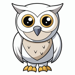 Cartoon owl featuring big, bright eyes standing on a white background