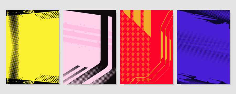 Dynamic geometry on a sports background with abstract shapes and bubbles. A4 paper format, set for printing, menu, schedules, price tag, packaging, label. Pop art, social media. Vector illustration. - Powered by Adobe