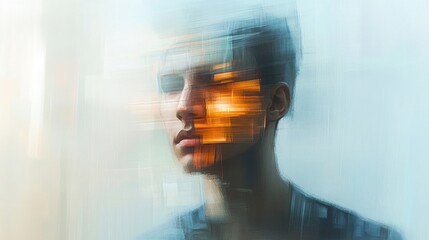 Abstract portrait of a person with orange and blue tones, art style