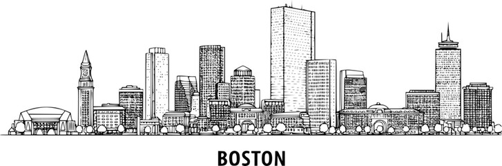 Naklejka premium boston city skyline line art silhouette vector illustration 