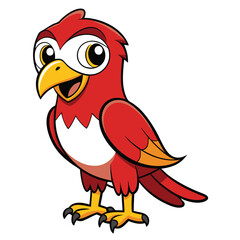 Red bird cartoon character joyfully stands with its beak open, making viewers delighted and happy