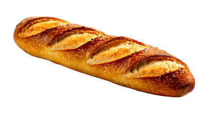 Baguette with crisp golden crust isolated on transparent background