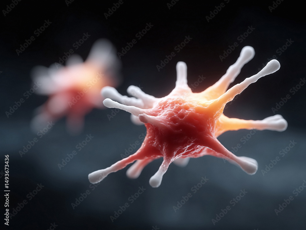 Poster abstract microscopic view of pathogens. cellular structures with spiky projections. perfect for scie