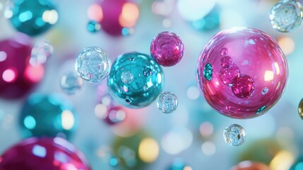 Abstract colorful transparent spheres with blurred background