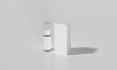 White cosmetic spray bottle with box