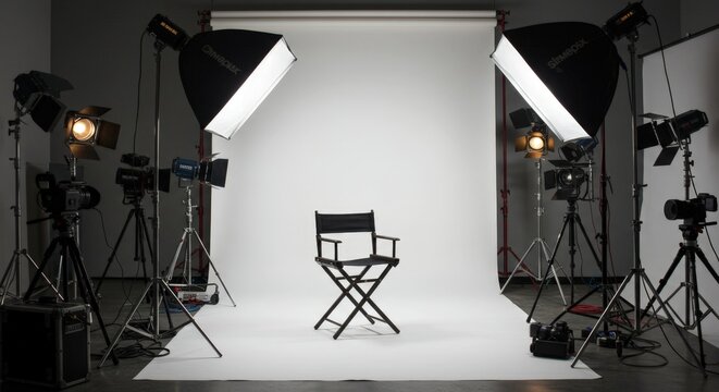 Empty director chair in professional photo studio