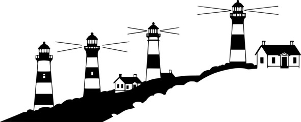 Obraz premium lighthouse set line art silhouette vector illustration 