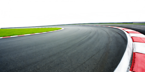 A race track curving right PNG isolated on white background.AI GENERATED