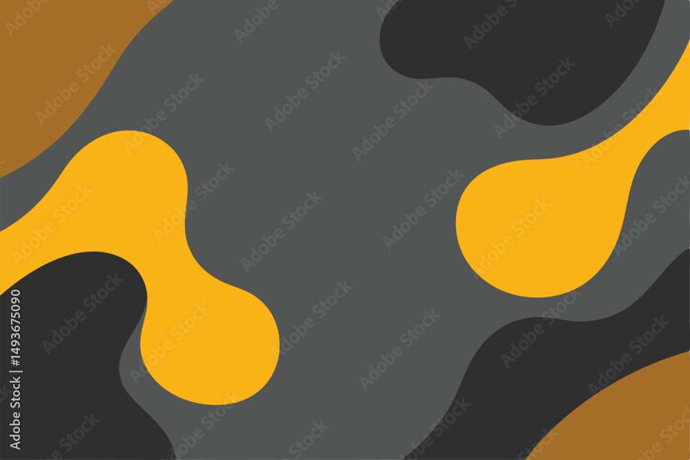 Poster abstract composition with fluid shapes in yellow and gray color palette