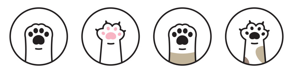 Cute cat paws icon vector illustration set. Cartoon cat paws clipart