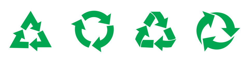 Obraz premium Set of Green Recycling Symbols – Eco Arrows Icons Vector Isolated on White