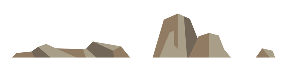 Set of Stylized Polygonal Rocks and Stones on White Background
