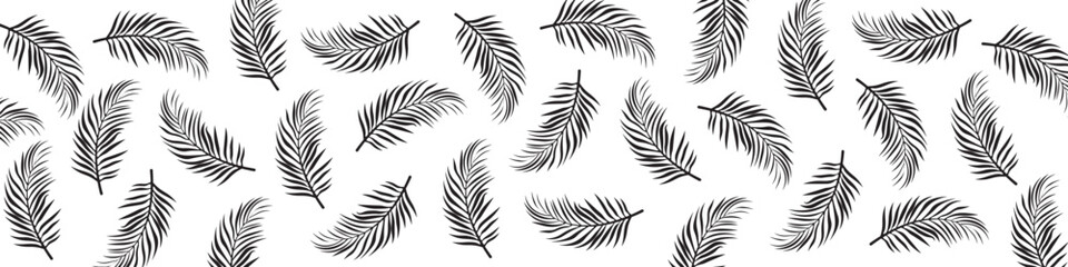 Naklejka premium Seamless Vector Pattern with Palm Leaves – Black and White Tropical Leaf Silhouettes