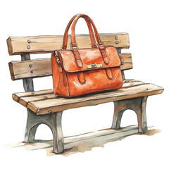 Stylish Orange Handbag isolated on a white background, Watercolor illustration