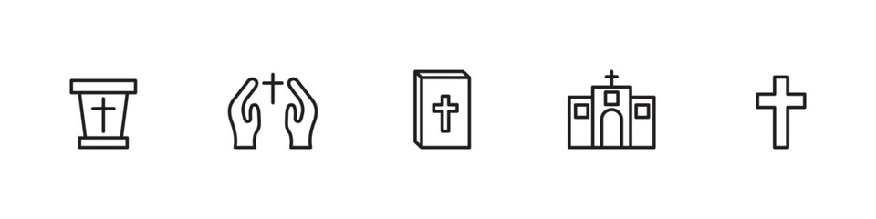 Christian Religion Icon Set – Bible, Cross, Church, Prayer Vector, Communion