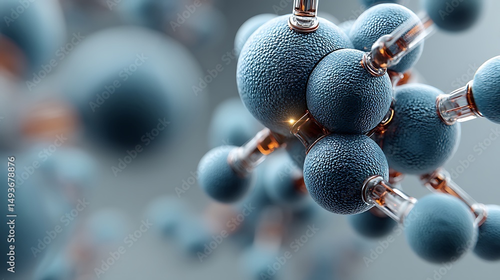 Poster abstract structure of connected spheres displaying connections, network, technology, and science con