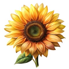 Obraz premium Detailed and vivid painting of a bright sunflower on a white background