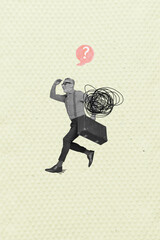 Poster image art sketch vertical collage of minded girl guy stand bubble scribble drawing mess...