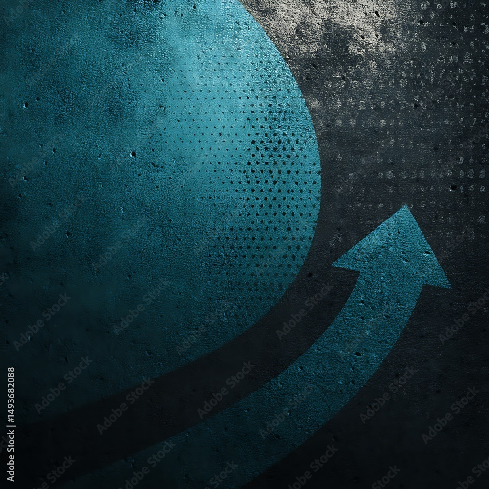 Poster abstract textured background with blue circular motif and upward-pointing arrow for creative designs