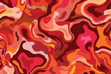 Abstract organic fluid shapes in red orange and pink tones seamless pattern