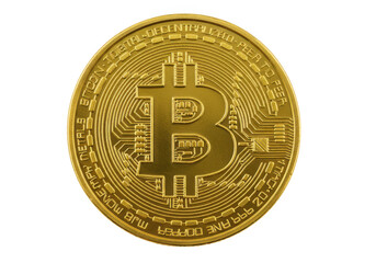 Golden bitcoin coin isolated on transparent background
