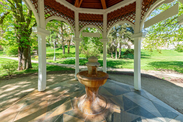 Pavilion of mineral water spring Alexandra - small spa town Marianske Lazne (Marienbad) in west part of Czech Republic - region Karlovy Vary	