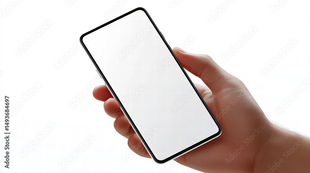 Poster smart hand display: a close-up shot of a hand holding a smart device featuring a display, suggesting