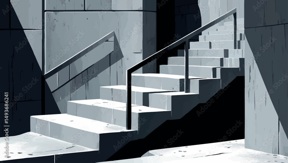 Aufkleber abstract brutalist stairs. vector minimalist design with hard angles and deep structural shadows.