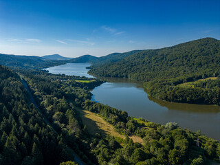 Klimk&oacute;wka z lotu ptaka. Jezioro Klimkowskie, Gorlice, Beskid Niski