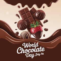 World chocolate day celebration post with chocolates and text design chocolate day greeting post	