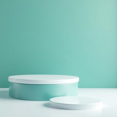 Sleek Teal Blue Cylindrical Podium on Minimalist Background for Product Display or Branding Mockup