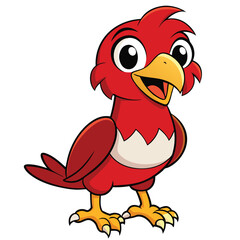 The cartoon red bird stands, smiling with joy and its beak open widely