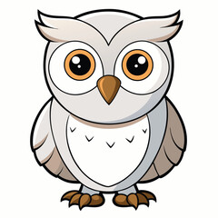 Cartoon owl stands alert with big eyes, making a striking and adorable subject
