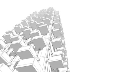 Modern architectural building 3d illustration